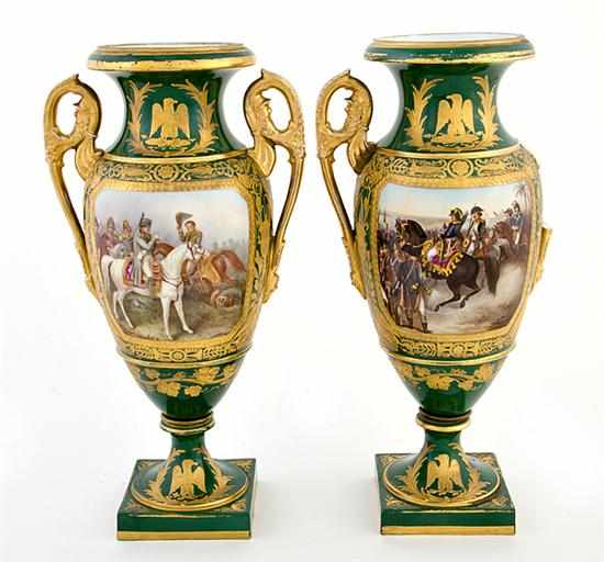 Appraisal: Pair Sevres Napoleonic painted porcelain urns circa - rich gilt