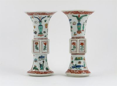 Appraisal: A pair of Samson famille verte gu-shaped vases the bodies