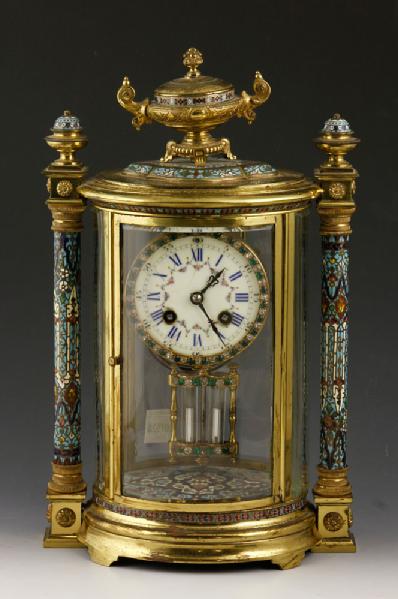 Appraisal: - French Gilt Bronze and Champlev Enamel Clock French clock