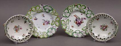 Appraisal: PAIR OF CHELSEA PORCELAIN TWO-HANDLED BASKETS AND AN ASSEMBLED PAIR