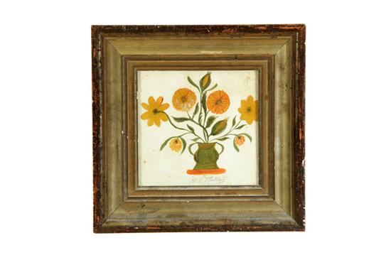 Appraisal: FOLKSY FLORAL STILL LIFE AMERICAN MID TH CENTURY Watercolor on