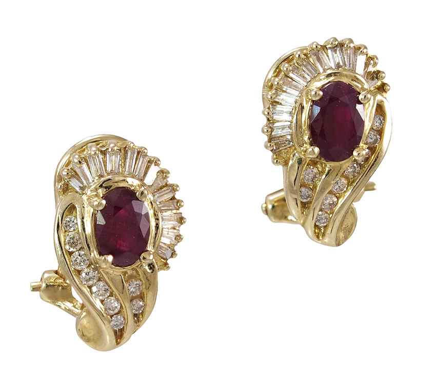 Appraisal: K RUBY AND DIAMOND EARRINGS K yellow gold earrings contain