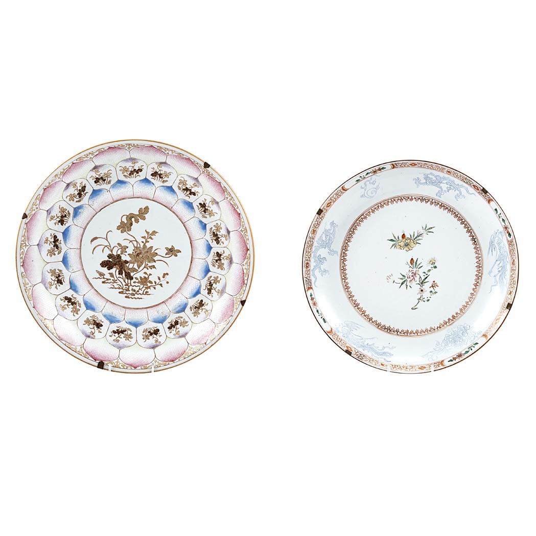 Appraisal: Two Chinese Export Famille Rose Porcelain Chargers th Century One