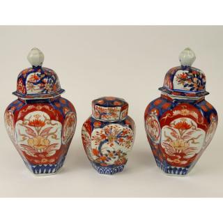 Appraisal: Lot of Three Japanese Imari Porcelain Lidded Jars Lot of