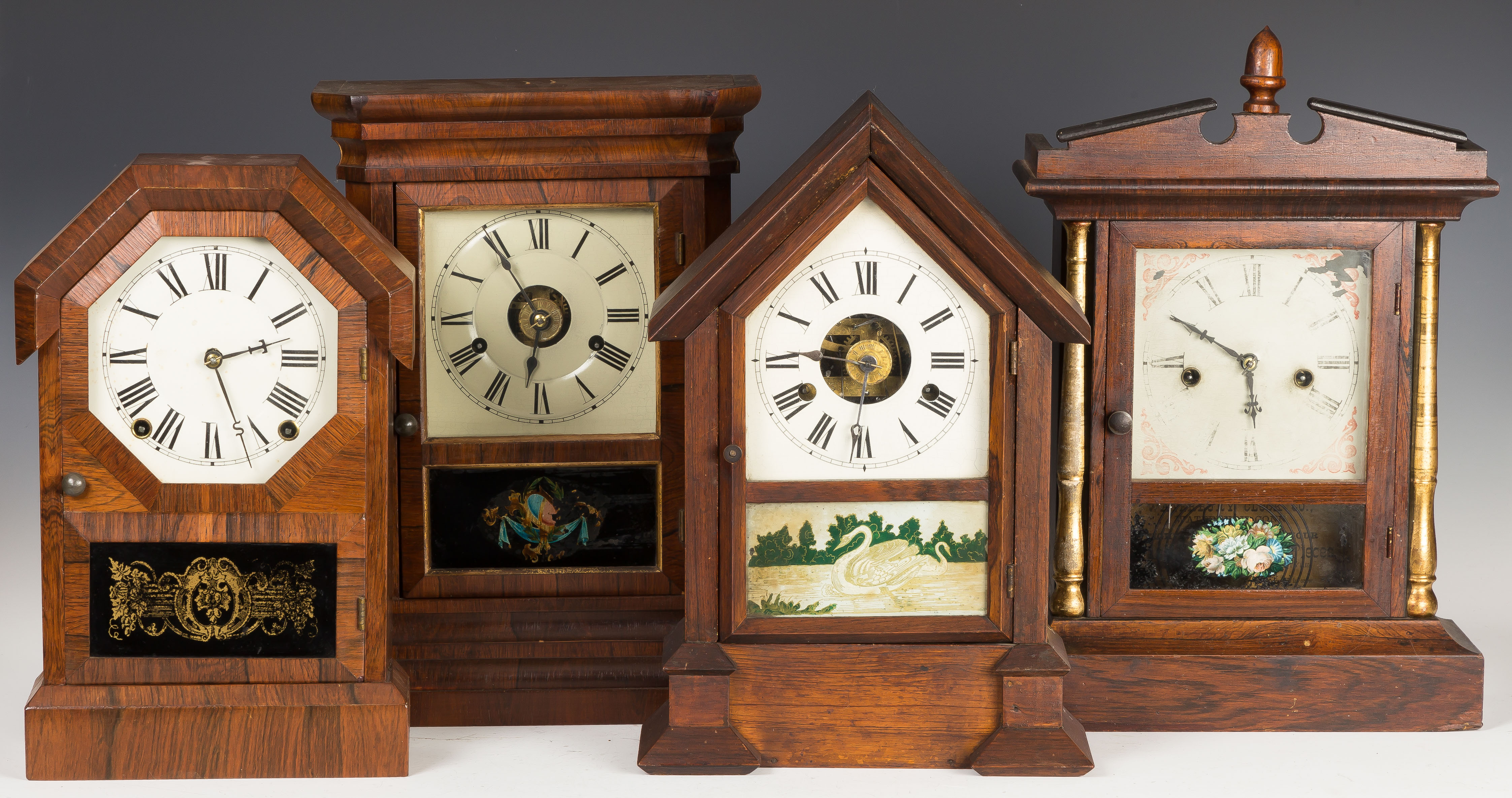 Appraisal: Four Rosewood Cottage Shelf Clocks Front Seth Thomas Seth Thomas