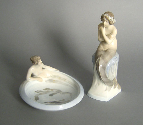 Appraisal: Royal Copenhagen mermaid bowl dia together with a figure h