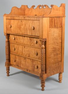 Appraisal: TN Burgner School Tiger Maple Chest East Tennessee Classical tiger