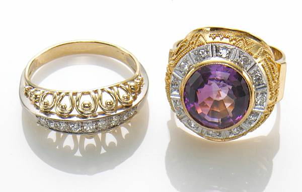 Appraisal: A diamond and k gold ring together with an amethyst