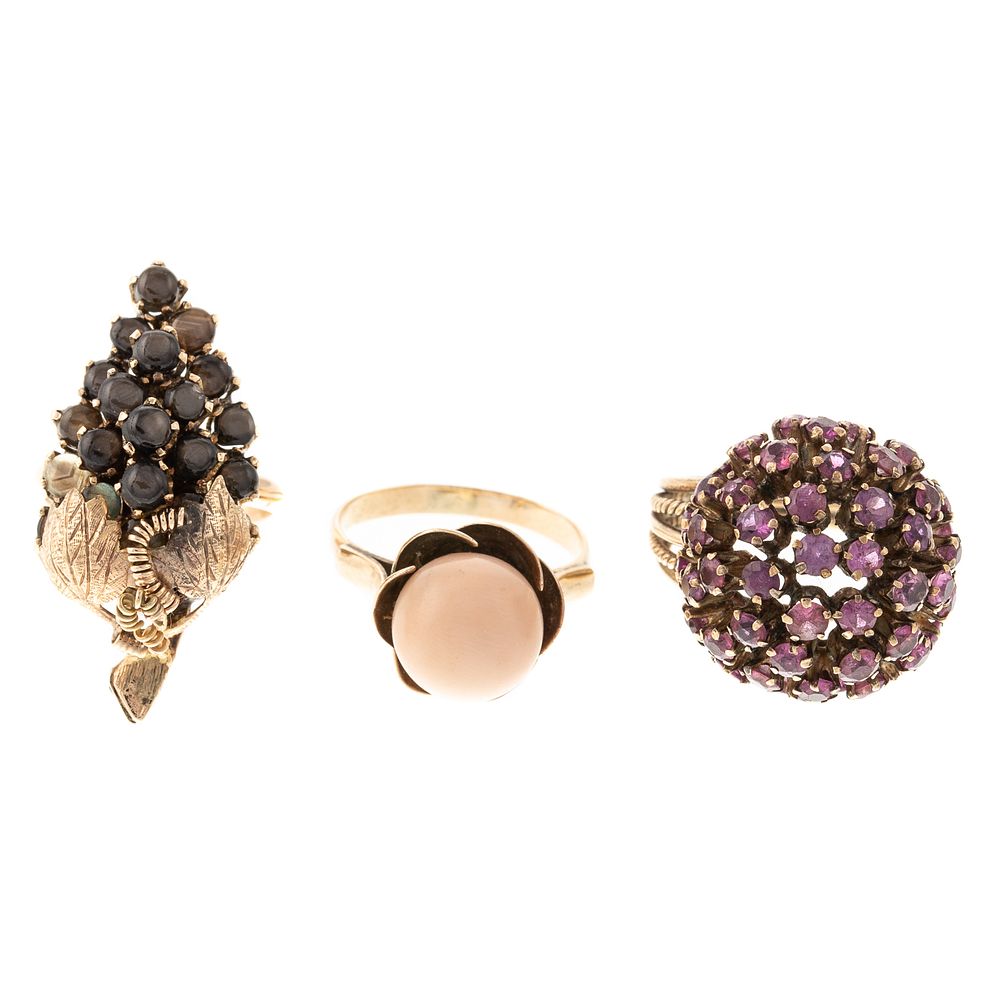 Appraisal: A Collection of Vintage Gemstone Rings in Gold K yellow