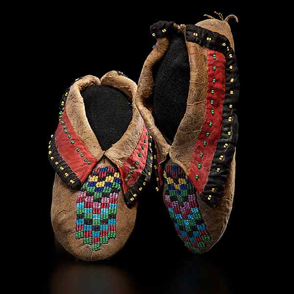 Appraisal: Kickapoo Beaded Hide Moccasins thread-sewn and beaded using glass bead