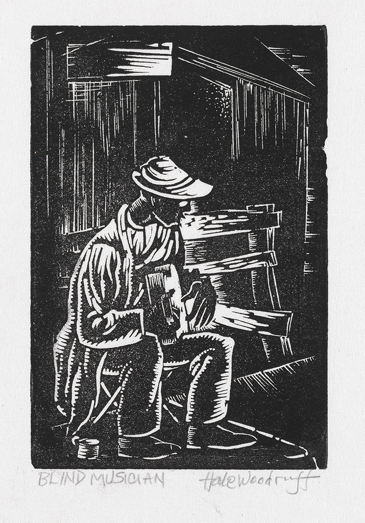 Appraisal: HALE WOODRUFF - Blind Musician Woodcut on wove paper x