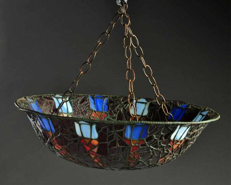 Appraisal: Leaded Stained Glass Hanging Shade Description Six or seven stable