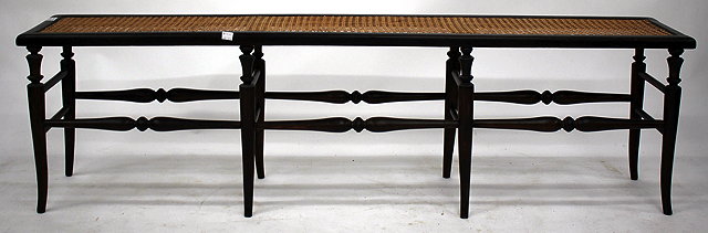 Appraisal: A DARK STAINED BEECHWOOD BENCH OR WINDOW SEAT with caned