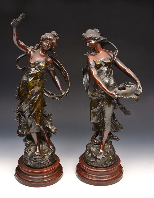 Appraisal: A PAIR OF FRENCH SPELTER FIGURES AFTER MOREAU entitled 'La