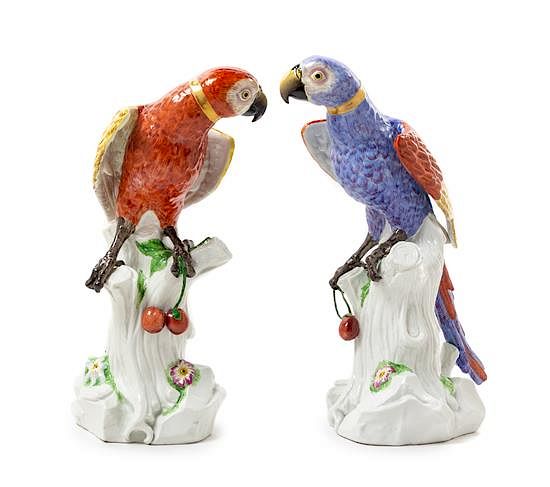 Appraisal: A Pair of French Porcelain Parrots Height of taller inches