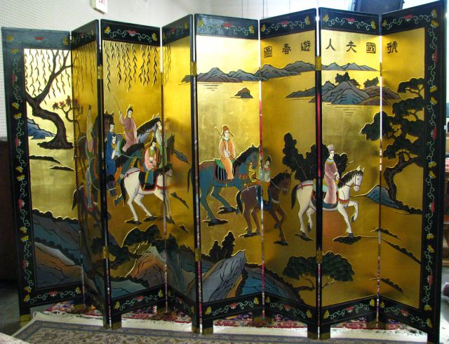 Appraisal: Eight Panel Decorated Oriental Screen six feet tall with peach