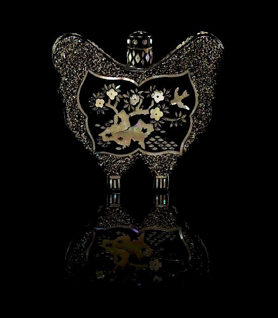 Appraisal: A Mother-of-Pearl Inlaid Black Lacquered Snuff Bottle Height inches A