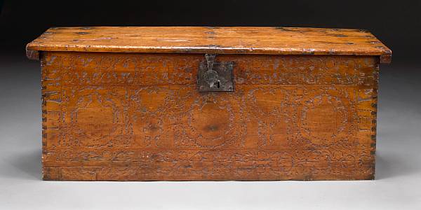 Appraisal: An Italian Baroque cedar pokerwork chest early th century The