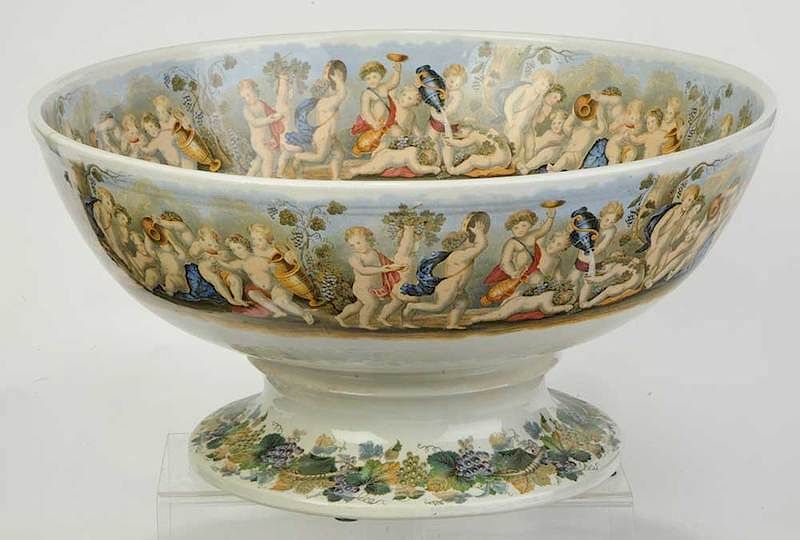 Appraisal: British Bacchanal Transfer Punch Bowl British th century pedestal base