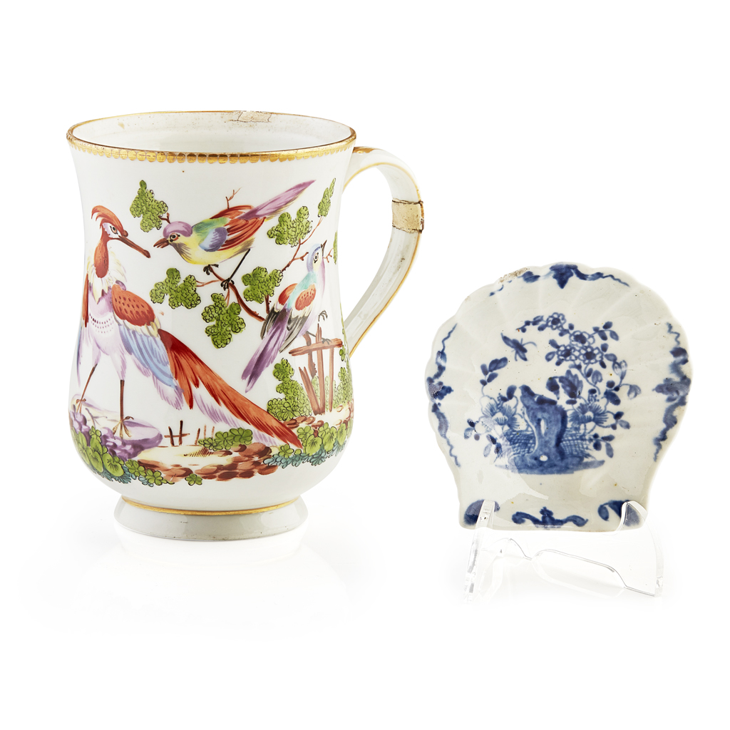 Appraisal: CHELSEA PORCELAIN MUG ATTRIBUTED TO THE ATELIER OF JAMES GILES