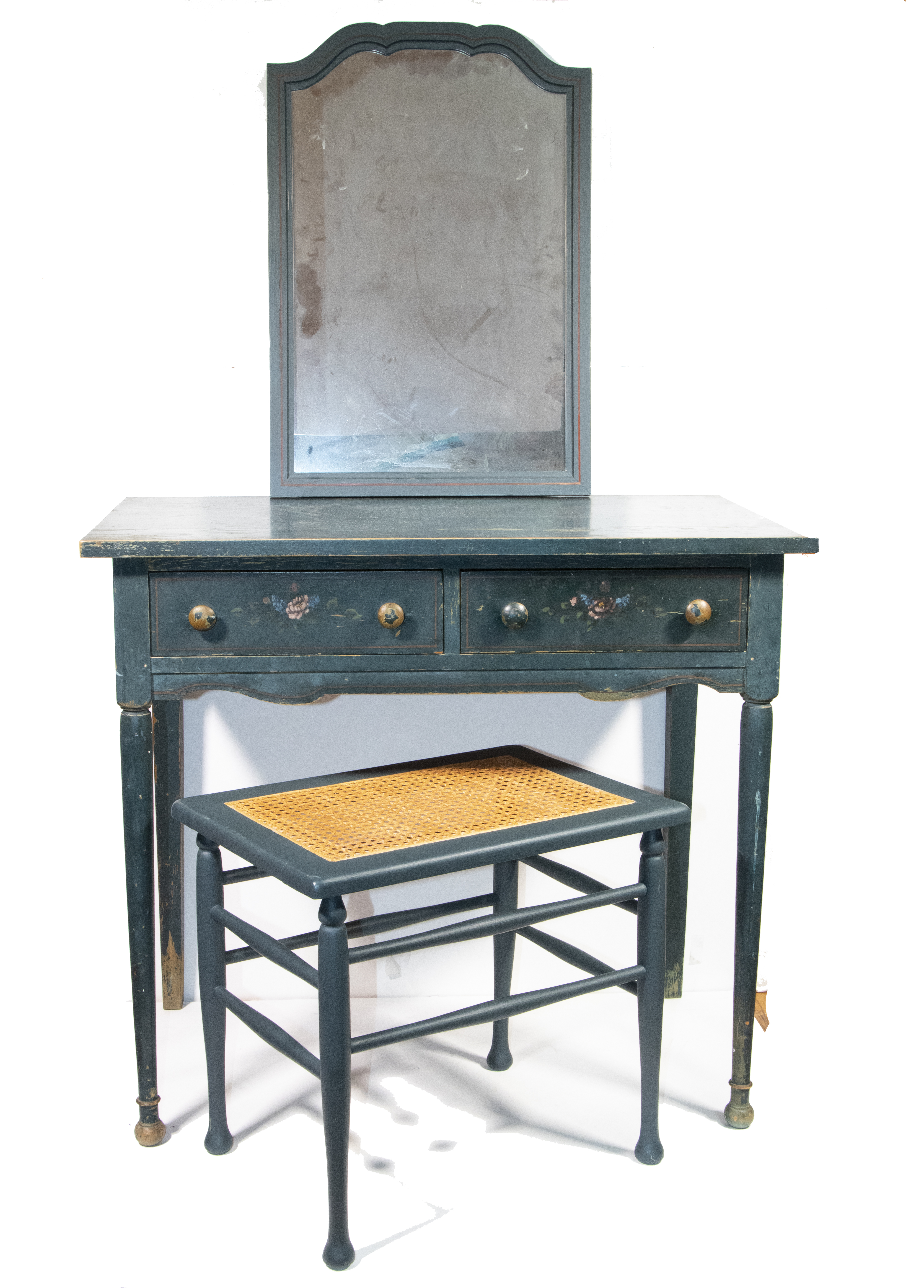 Appraisal: PAINTED DRESSING TABLE BENCH MIRROR - PAINE FURNITURE Blue Painted