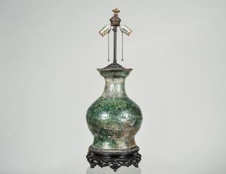 Appraisal: GREEN GLAZED POTTERY VASE Chinese In the Han Dynasty style