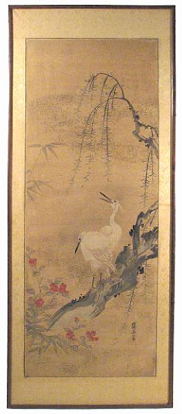 Appraisal: A Japanese Kakimono painted hanging scroll Meiji period framed some