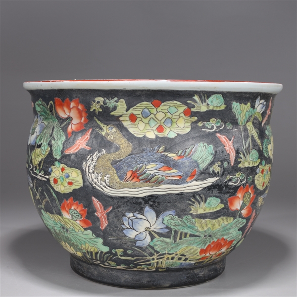 Appraisal: Antique Chinese Famille Noire enameled porcelain bowl with allover designs