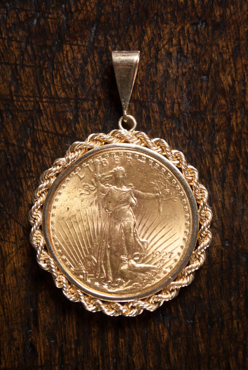 Appraisal: U S TWENTY DOLLAR GOLD COIN PENDANT St Gaudens variety