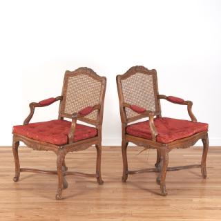 Appraisal: Pair Regence carved walnut open armchairs Pair Regence carved walnut