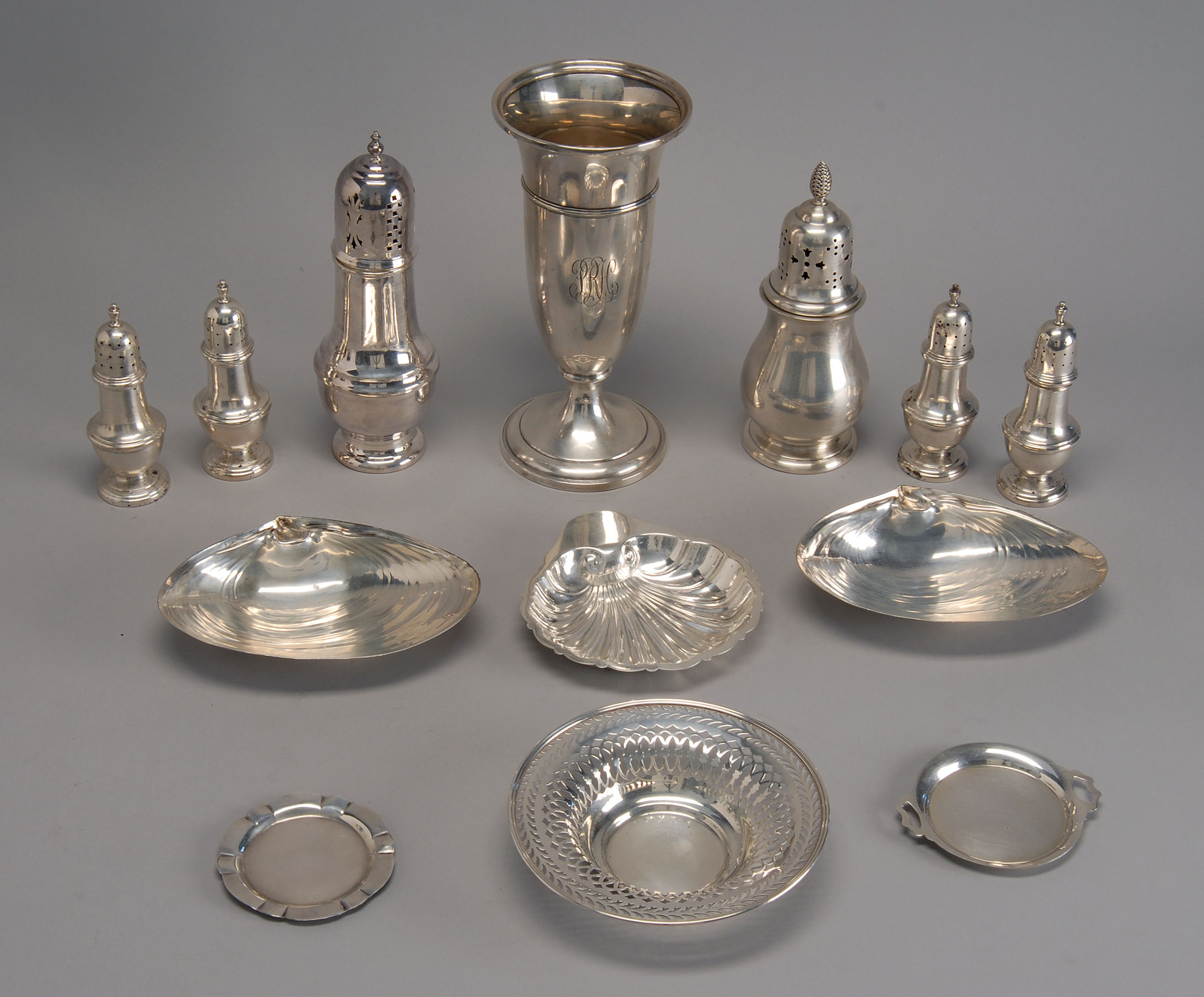 Appraisal: THIRTEEN STERLING SILVER AND SILVER PLATED HOLLOWWARE ITEMS by various