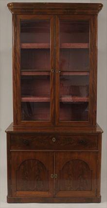 Appraisal: American Late Classical Figured Mahogany Secretary Bookcase ft in x