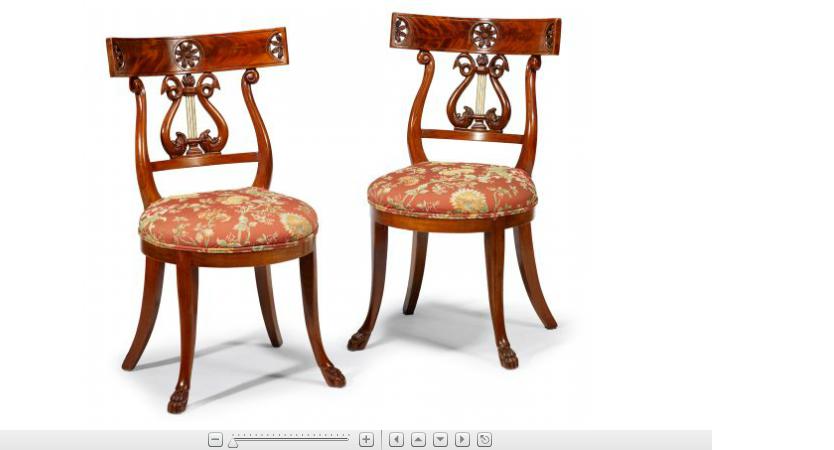 Appraisal: Pair of Biedermeier mahogany side chairs The top rail carved