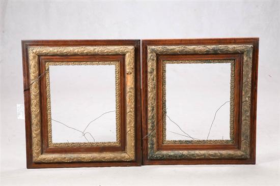 Appraisal: PAIR OF FRAMES Oak with gesso decorations Gesso has gold