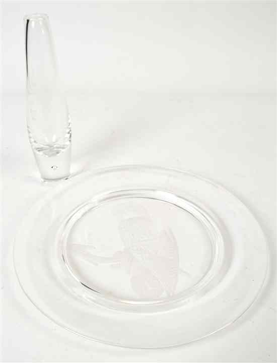 Appraisal: Two Steuben Etched Glass Articles comprising a bud vase and