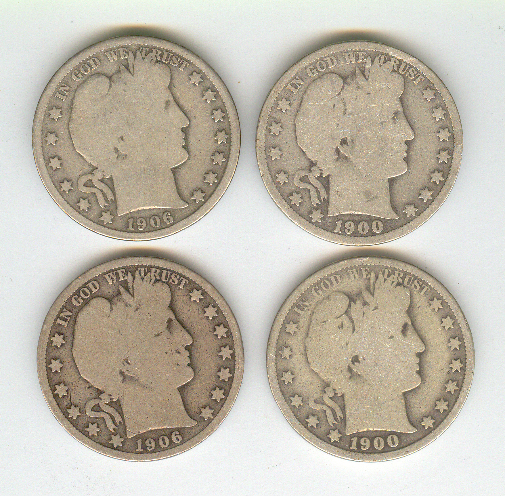 Appraisal: FOUR U S BARBER SILVER HALVES d d