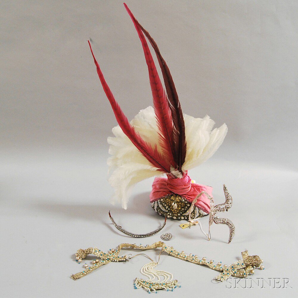 Appraisal: Four Beaded Headdresses and Hair Accessories a pink velvet turban