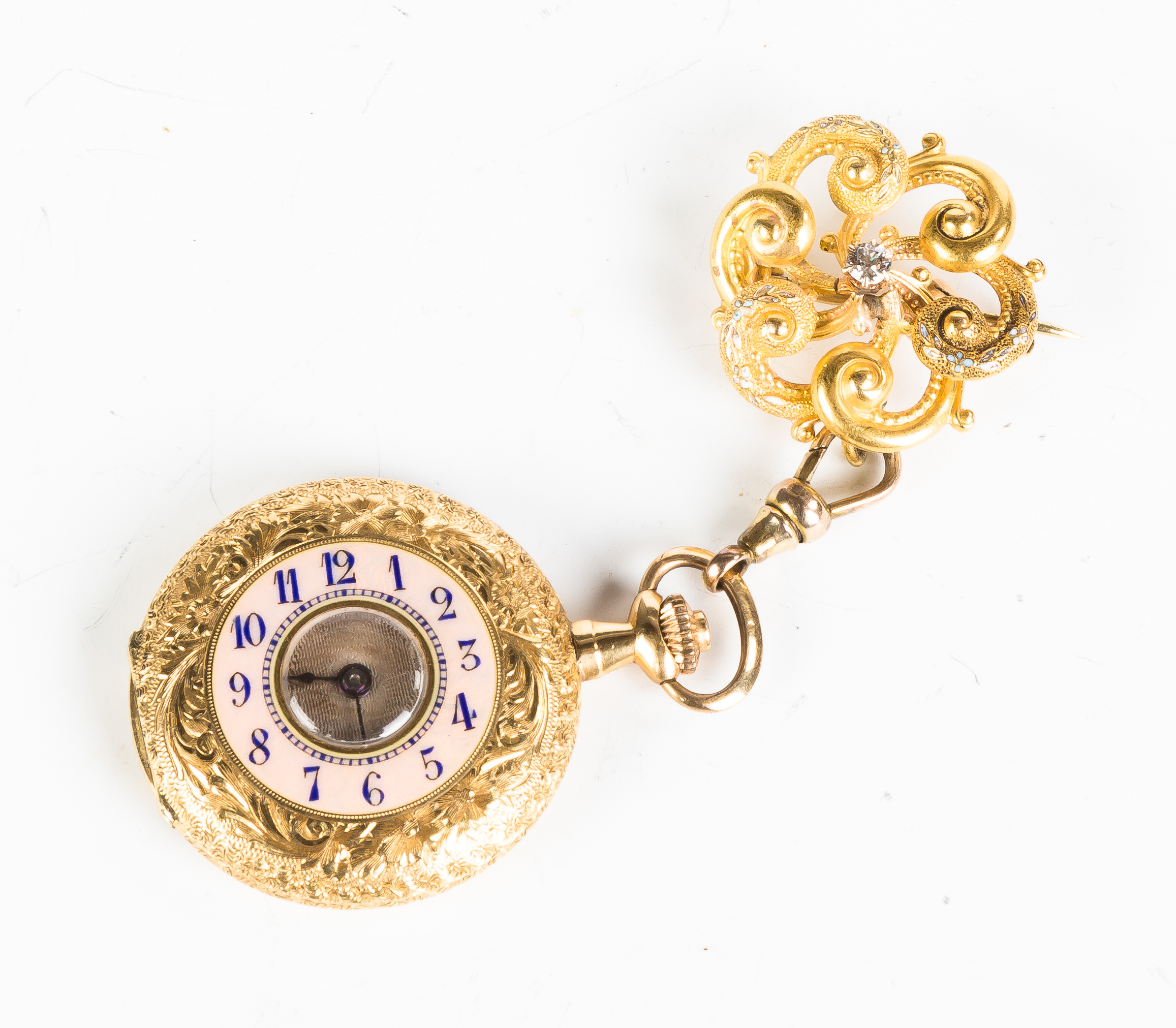 Appraisal: Vintage Ladies' K Gold Pendant Watch with Diamond Enameled case