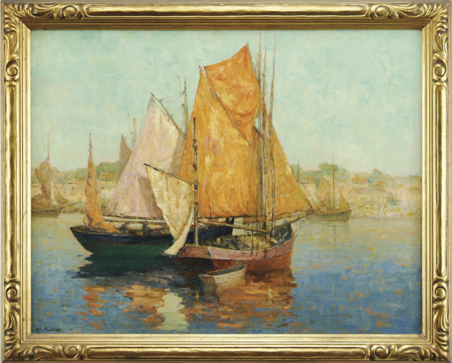 Appraisal: MARCEL LOUIS SAUVAIGE French - FRENCH HARBOR SCENE Large oil