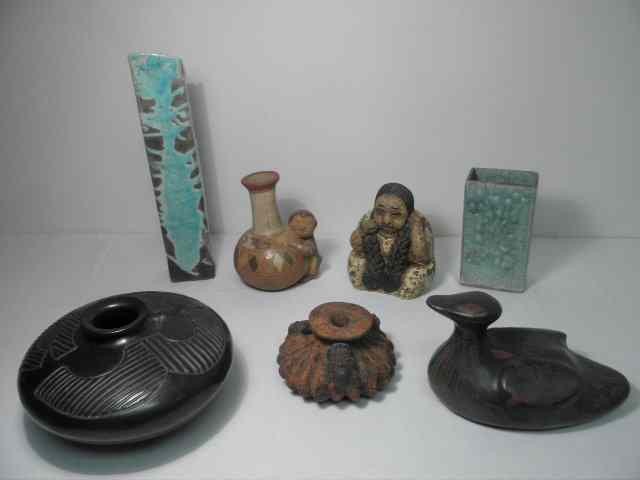 Appraisal: Lot of assorted art pottery Includes a Mexican red orange