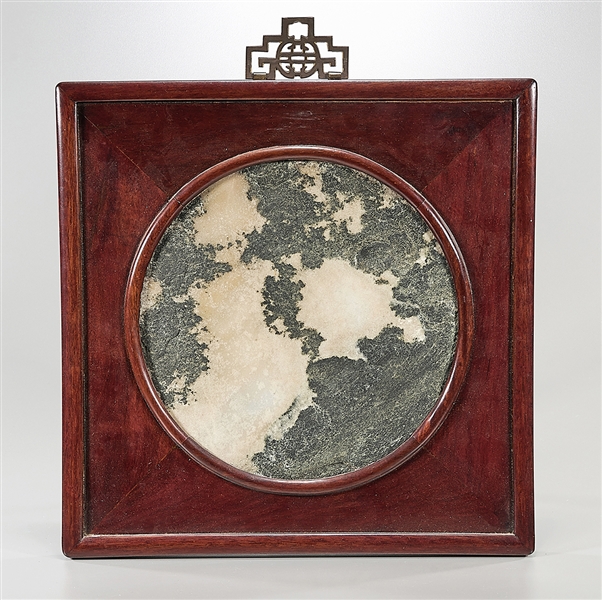 Appraisal: Chinese 'dreamstone' marble plaque of circular form mounted in wood