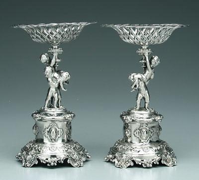 Appraisal: Pair Victorian English silver tazza round openwork basket tops central