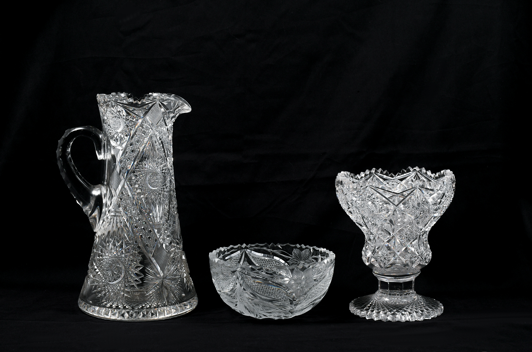 Appraisal: PC AMERICAN CUT GLASS LOT Comprising - Pitcher - Compote