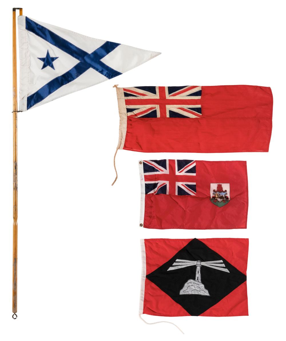 Appraisal: FOUR NAUTICAL FLAGS TH CENTURY LENGTHS APPROX FOUR NAUTICAL FLAGS