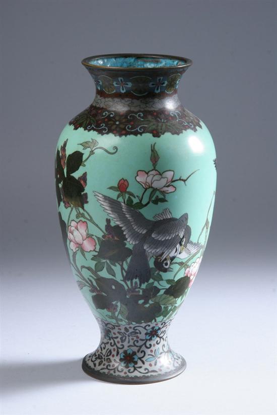 Appraisal: JAPANESE CLOISONN ENAMEL VASE Meiji period Bird and floral decoration