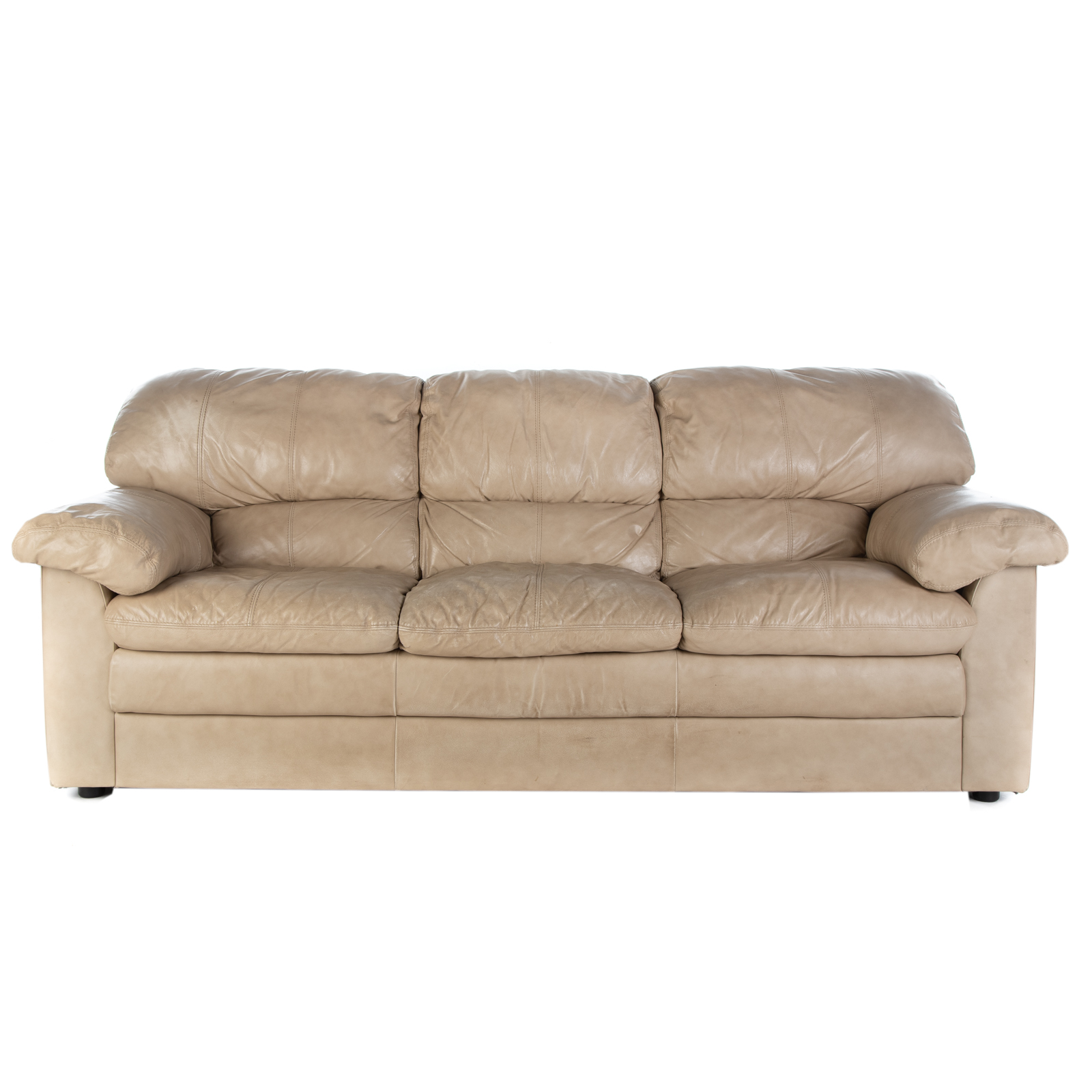 Appraisal: CONTEMPORARY LEATHER -CUSHION SOFA With attached cushions in H in