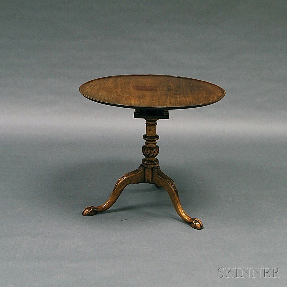 Appraisal: Georgian-style Carved Mahogany Tilt-top Birdcage Tea Table ht dia in