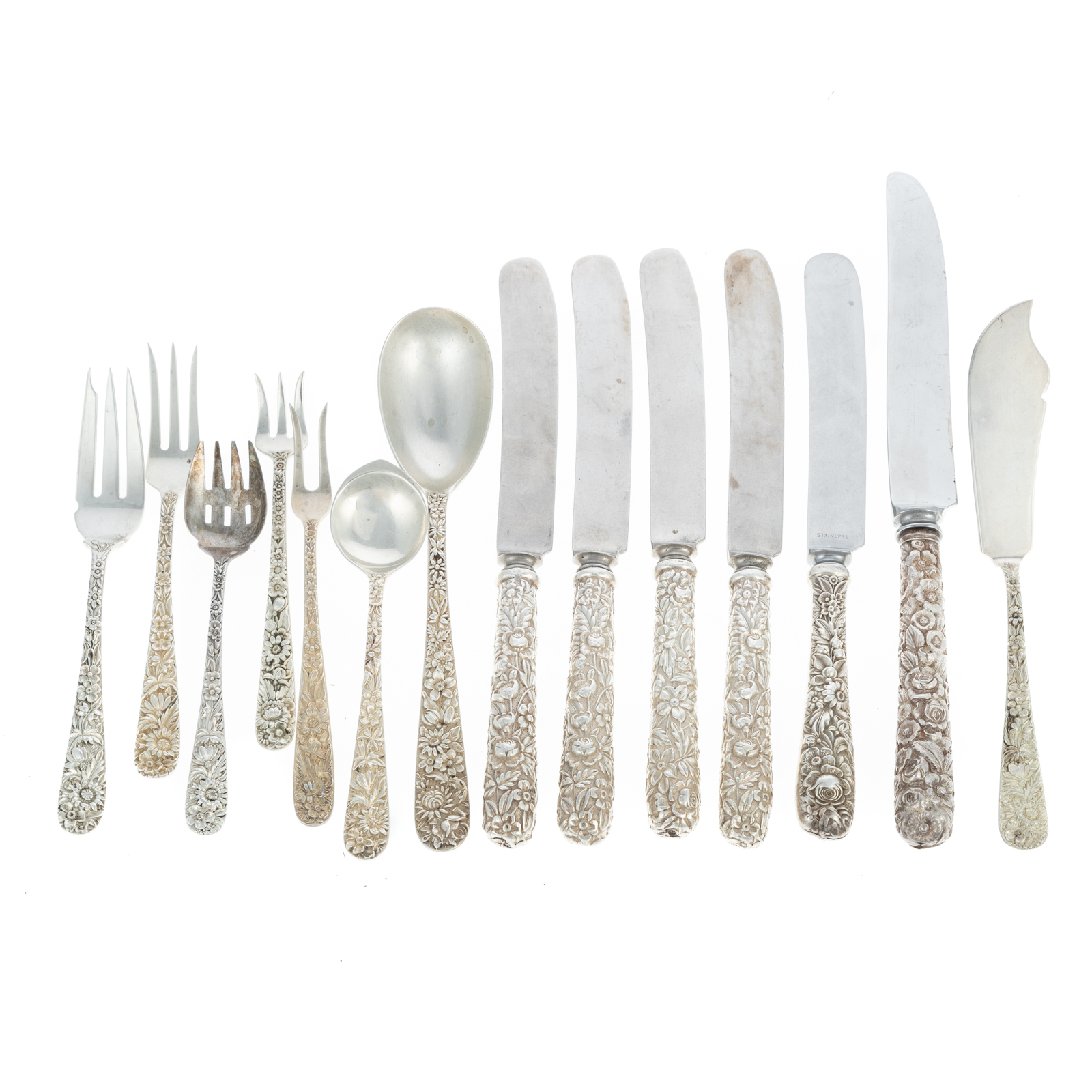 Appraisal: S KIRK SON STERLING REPOUSSE FLATWARE SERVING PIECES Including five