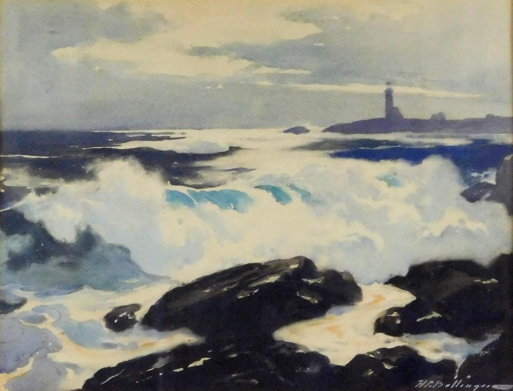 Appraisal: Harry Russell Ballinger American - Seascape with Lighthouse watercolor depicts