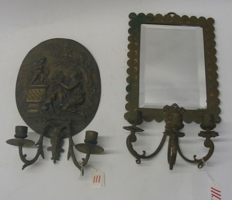 Appraisal: TWO BRASS WALL SCONCES American th century Once sconce is